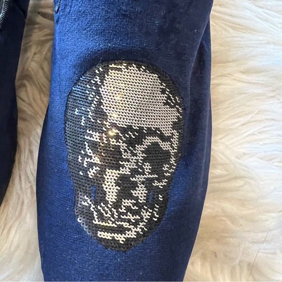 INC International Concepts Navy Blue Velvet & Sequin Skull Graphic Nova Loafers - Picture 2 of 9